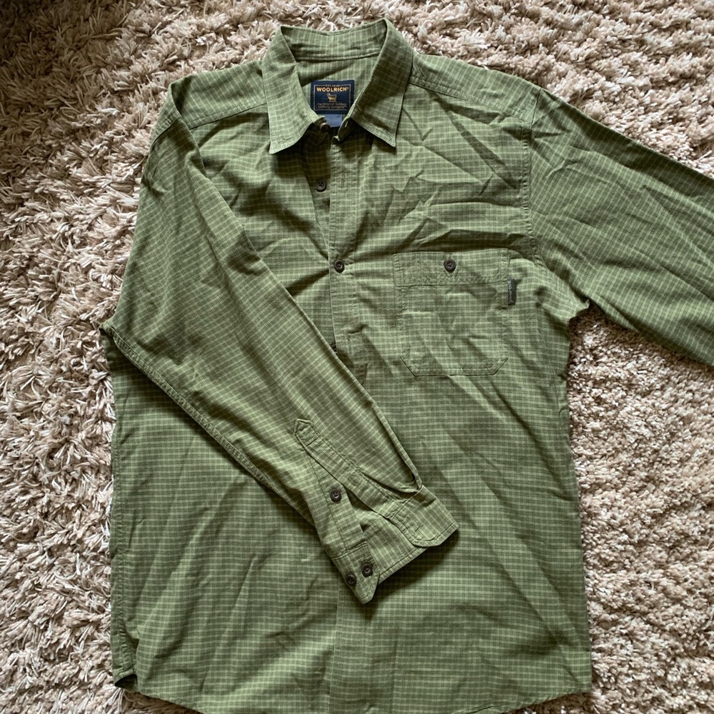 Woolrich Green-White Checker Puckered Long Sleeve